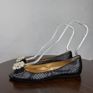 Kate Spade Ballet Flats Shoes Women's 9M Black Leather Pearl Peep Toes Slip On
